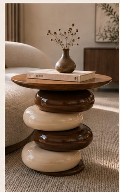 The walnut top and stacked base